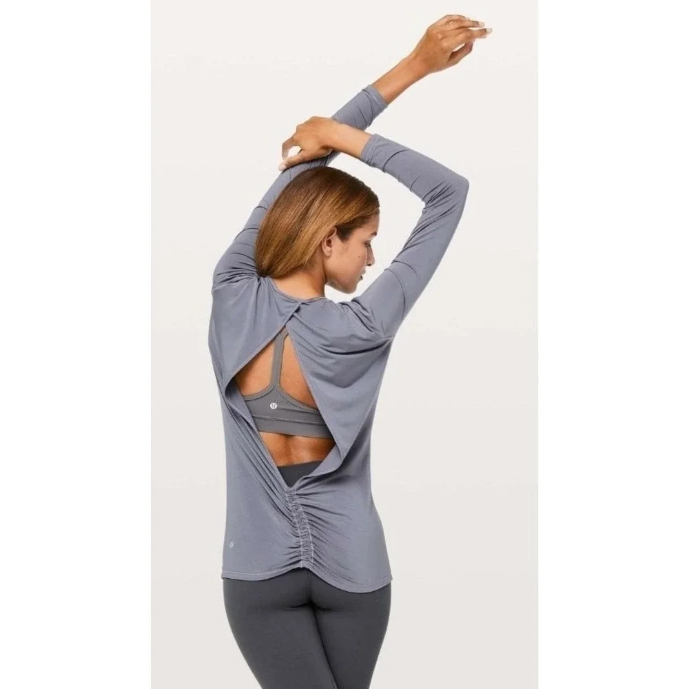 Lululemon 4 Deep Stretch Long Sleeve Cinch Open Back Lilac Stone W3BNNS
